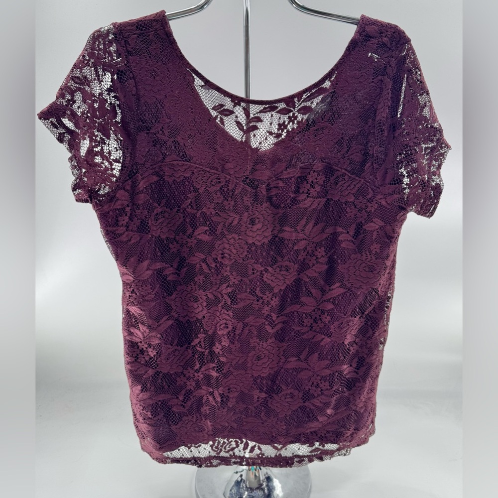 Dorothy Perkins Shirt Lace Lined Burgundy Top Pullover Size 12 Goth Polyester